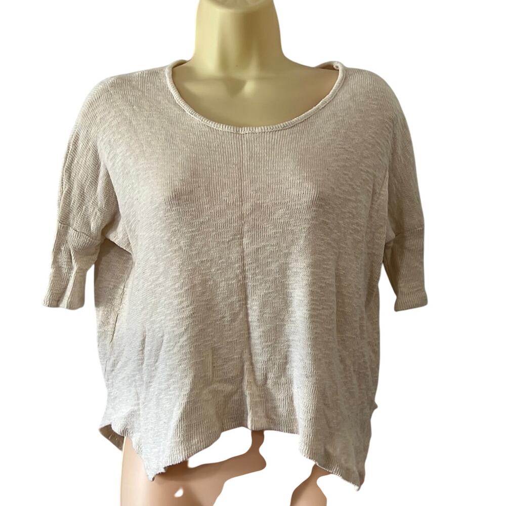 Joyce Leslie M Ivory Cream Nubby Knit Top with Lace Inset Y2K Asymmetrical